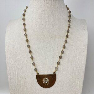 Shelly‎ Russum Pendant Necklace Faceted Stone Beads Swarovski Crystals Handmade
